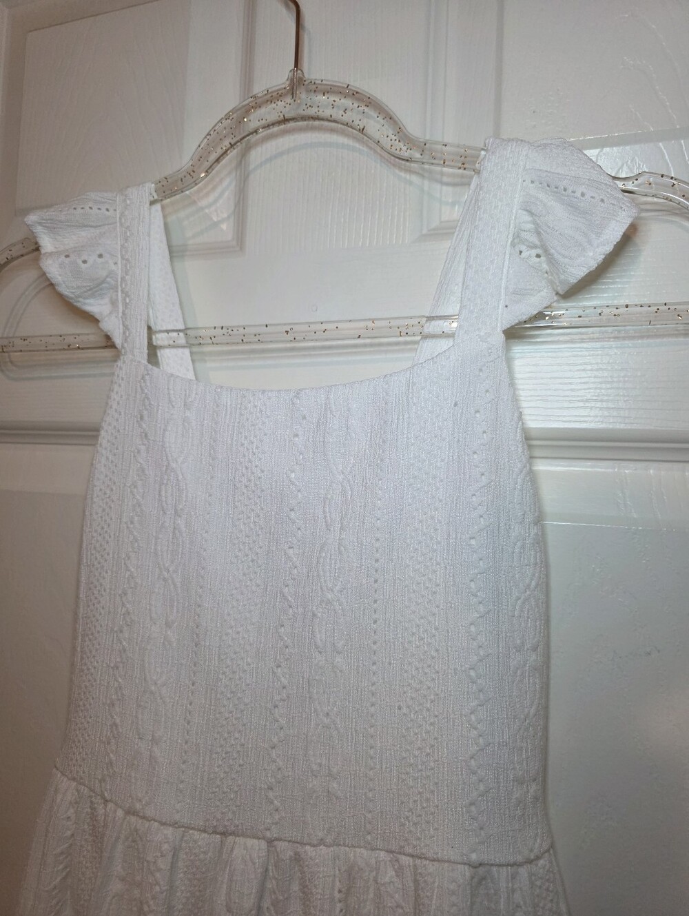 The Childrens Place White Eyelet Cutout Dress Size 10/12 L Ruffle Preppy Minimal - Picture 2 of 7